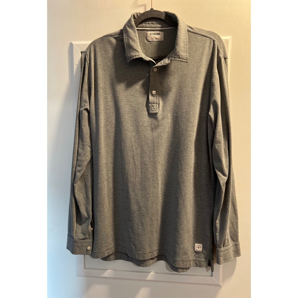 Linksoul Mens Long Sleeve Polo Shirt Gray Cotton Blend Stretch Size L Golf 44x29
